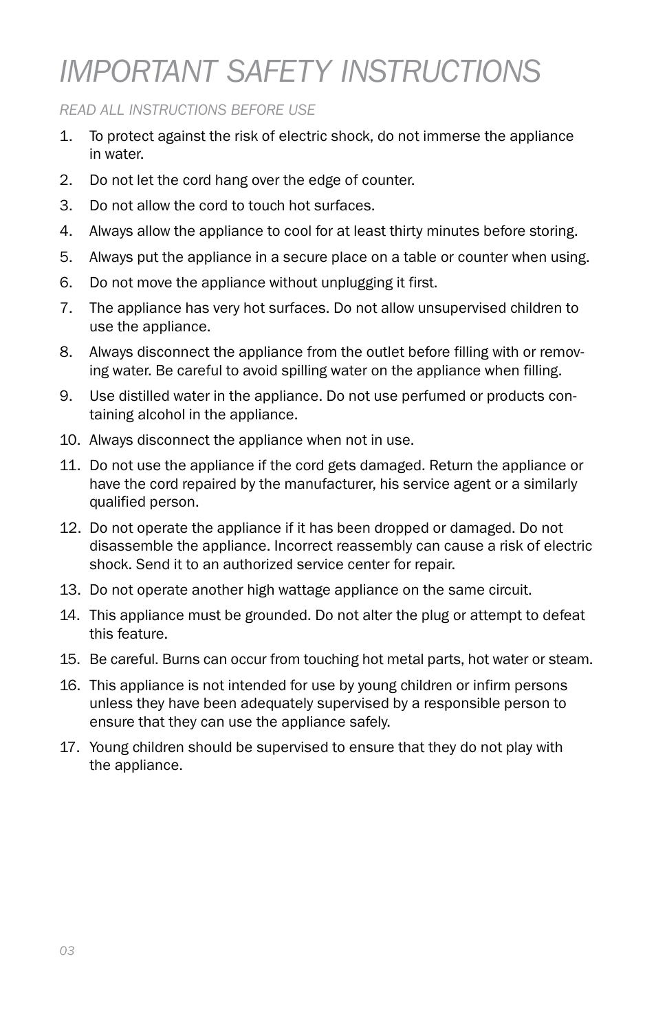 Important safety instructions | Reliable S550 User Manual | Page 6 / 52