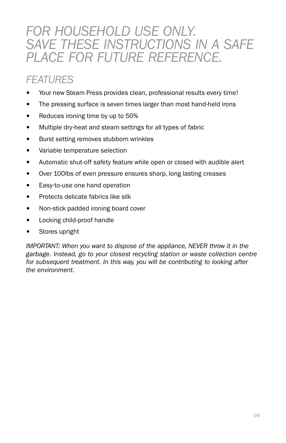 Features | Reliable S550 User Manual | Page 7 / 52