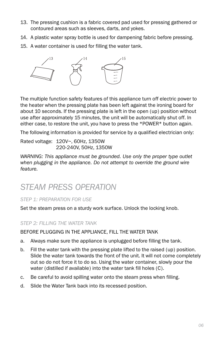 Steam press operation | Reliable S550 User Manual | Page 9 / 52