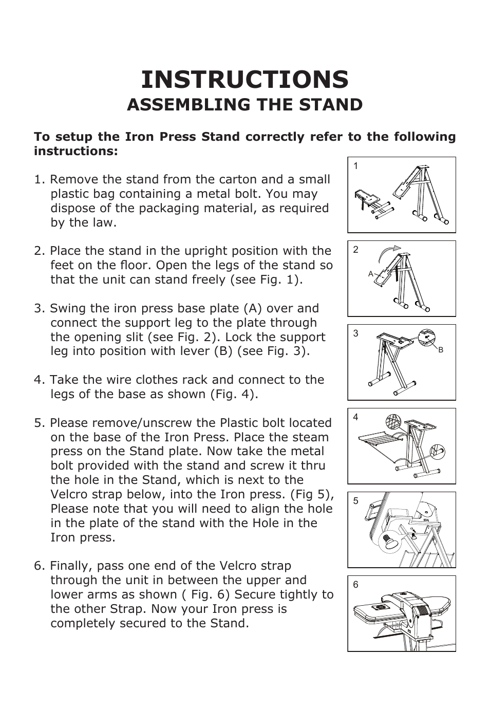 Instructions, Assembling the stand | Reliable ST3A User Manual | Page 2 / 2