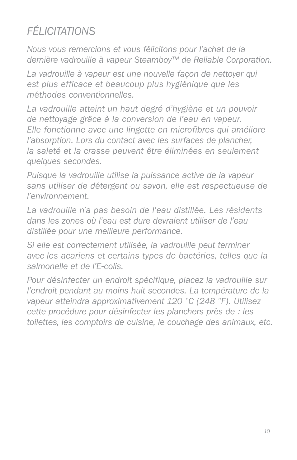 Félicitations | Reliable T1 User Manual | Page 12 / 27