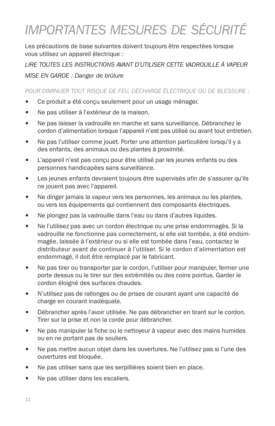 Importantes mesures de sécurité | Reliable T1 User Manual | Page 13 / 27