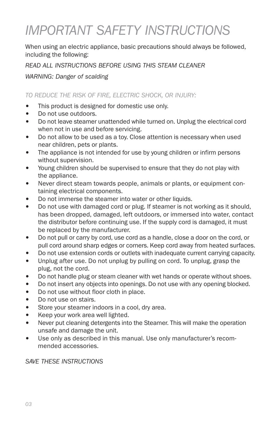 Important safety instructions | Reliable T1 User Manual | Page 5 / 27