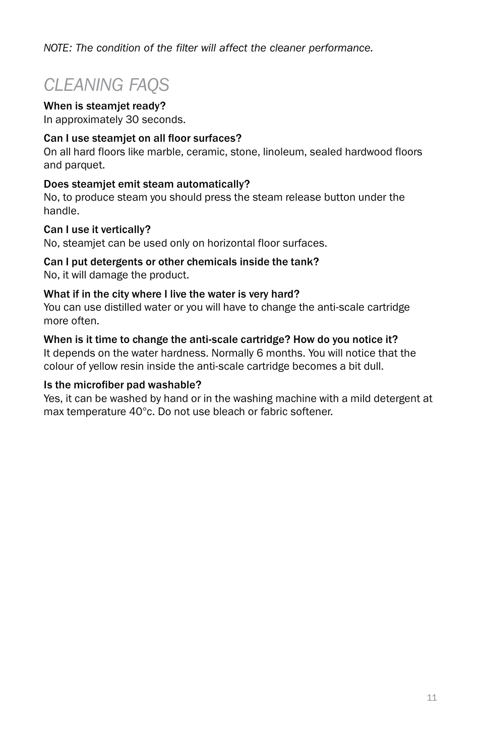 Cleaning faqs | Reliable T3 User Manual | Page 11 / 40
