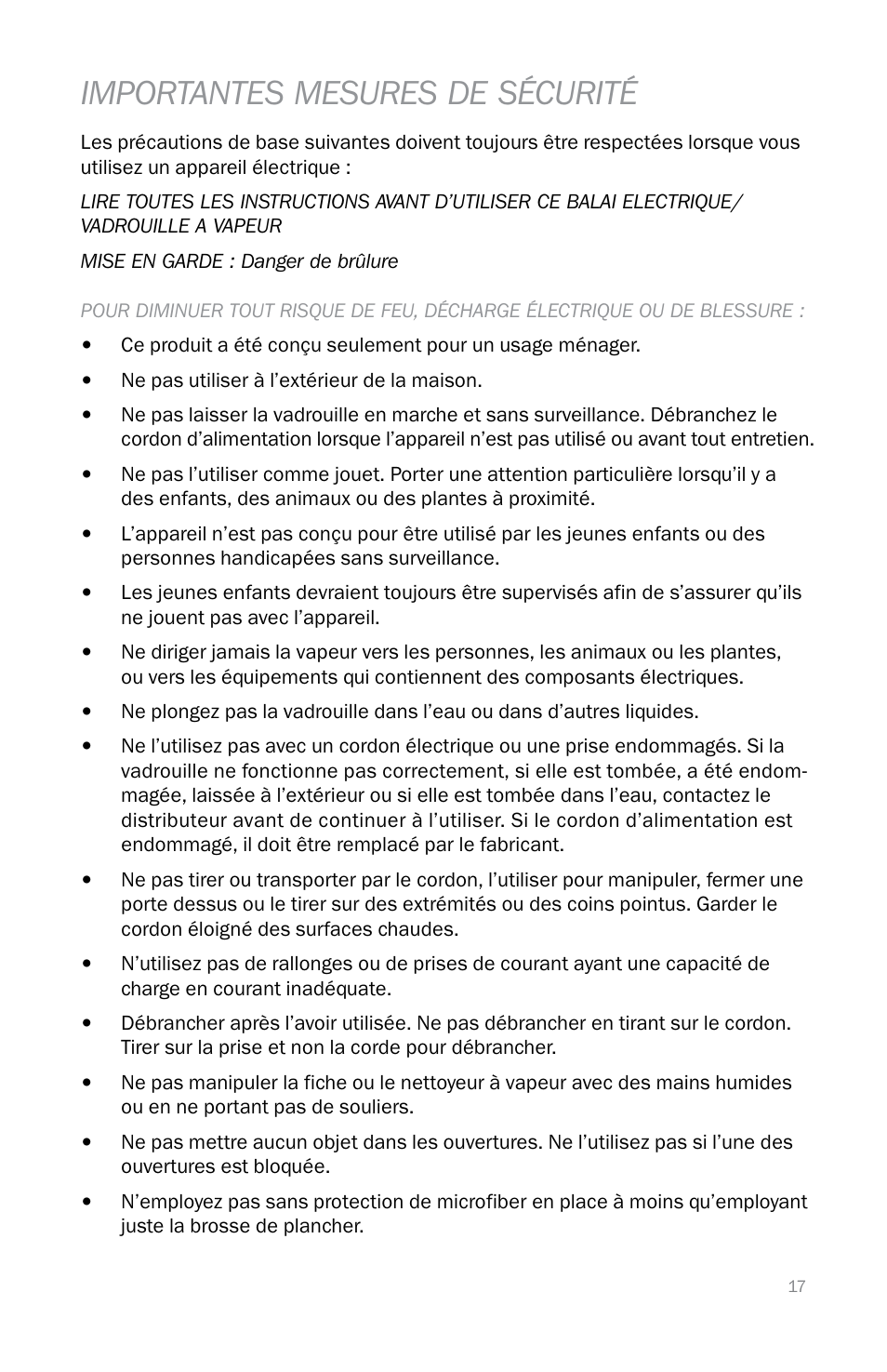 Importantes mesures de sécurité | Reliable T3 User Manual | Page 17 / 40