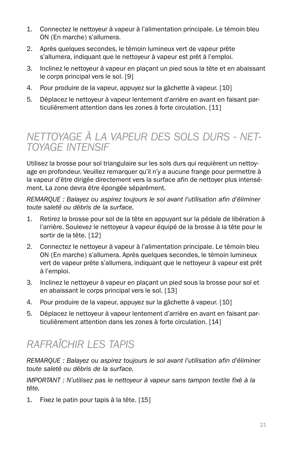 Rafraîchir les tapis | Reliable T3 User Manual | Page 21 / 40