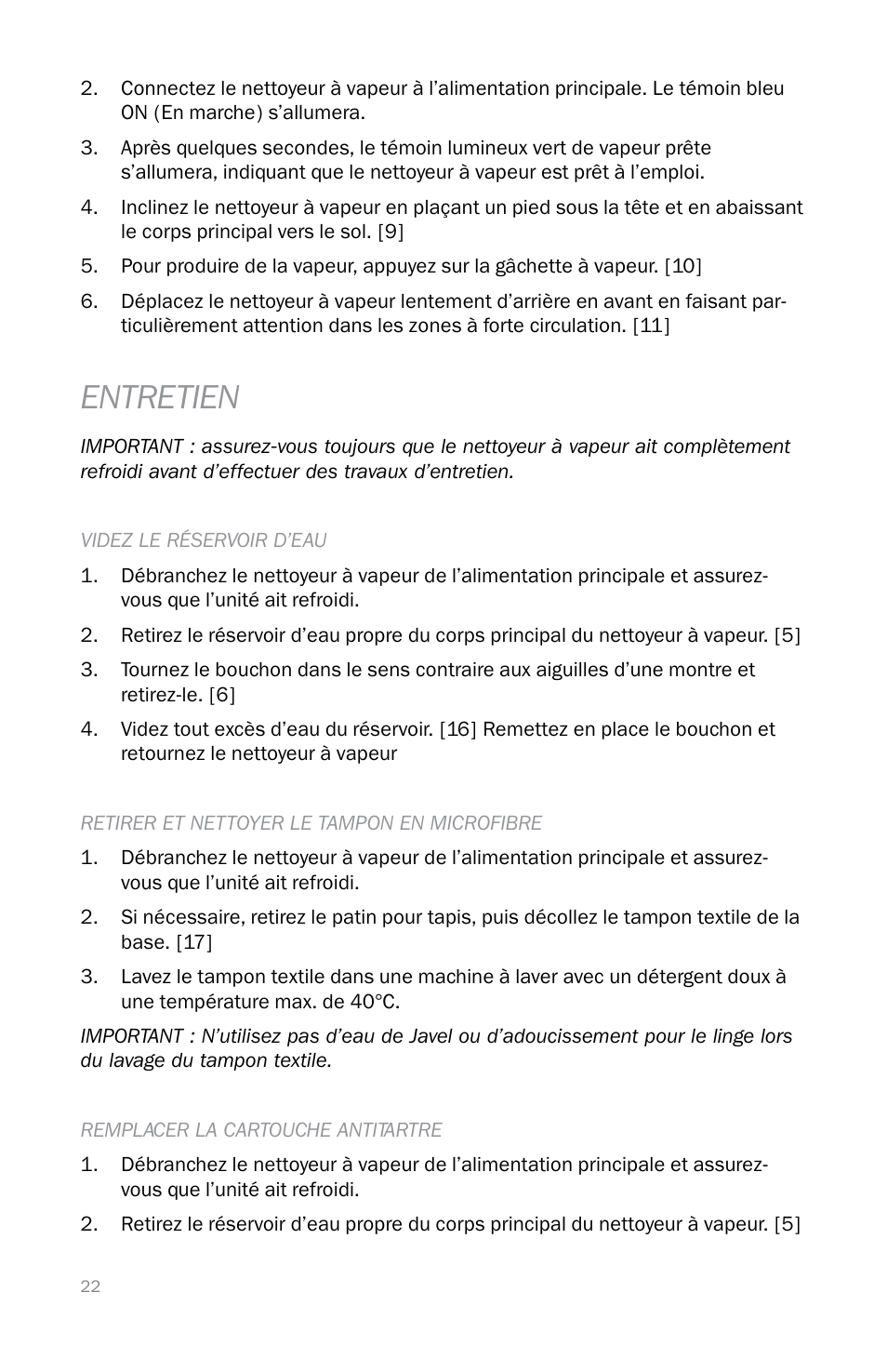 Entretien | Reliable T3 User Manual | Page 22 / 40