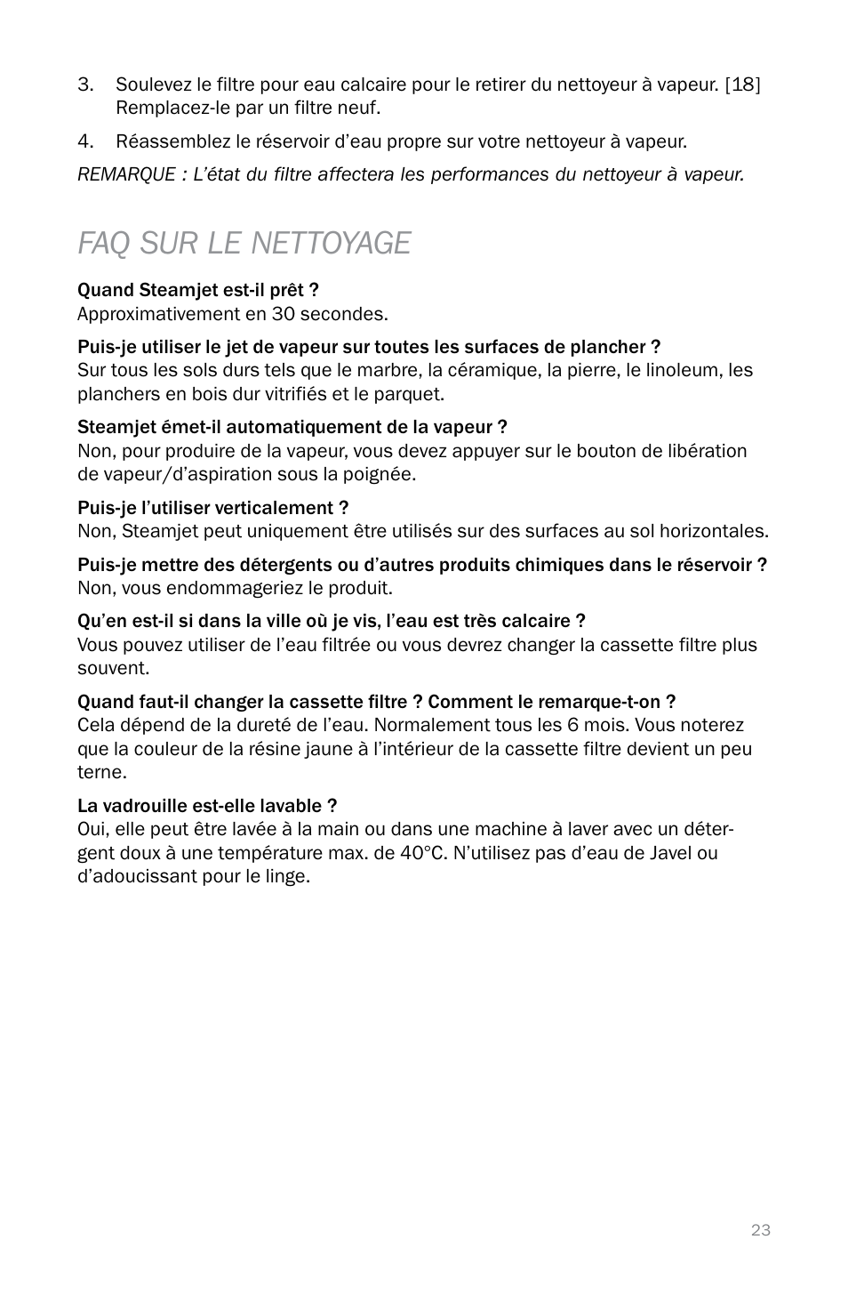 Faq sur le nettoyage | Reliable T3 User Manual | Page 23 / 40