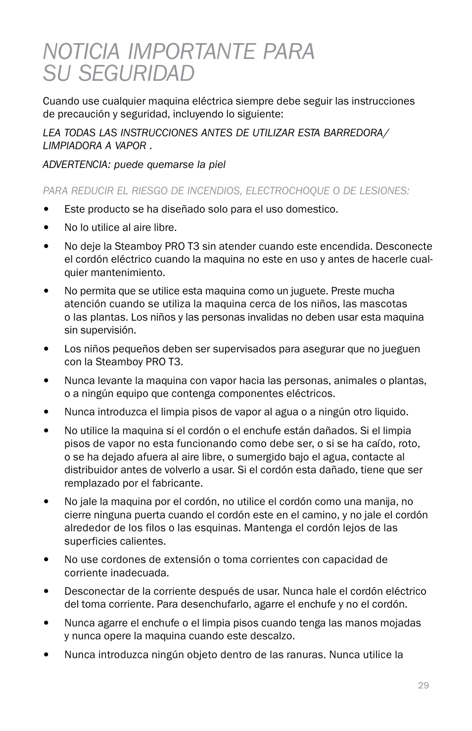 Noticia importante para su seguridad | Reliable T3 User Manual | Page 29 / 40