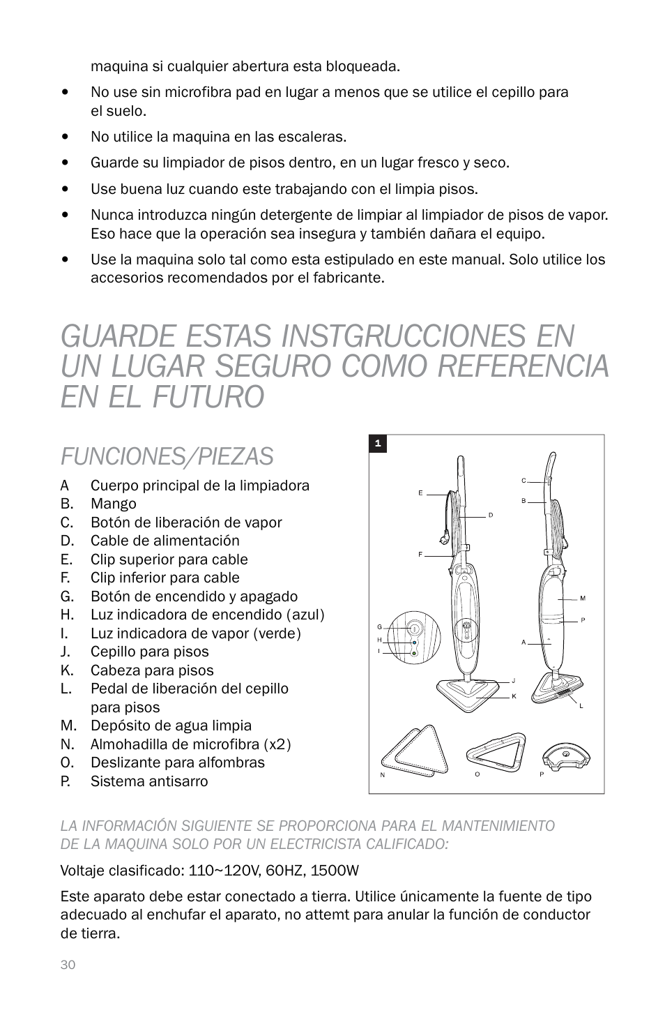 Funciones/piezas | Reliable T3 User Manual | Page 30 / 40