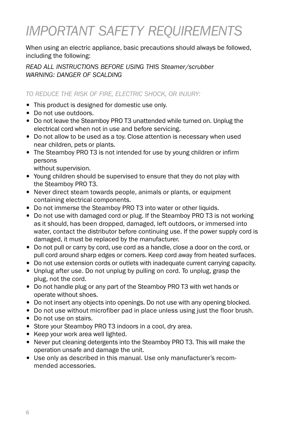 Important safety requirements | Reliable T3 User Manual | Page 6 / 40