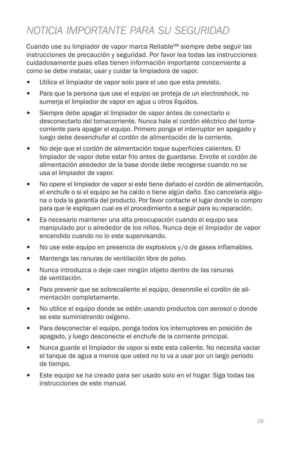 Noticia importante para su seguridad | Reliable E3 User Manual | Page 28 / 38