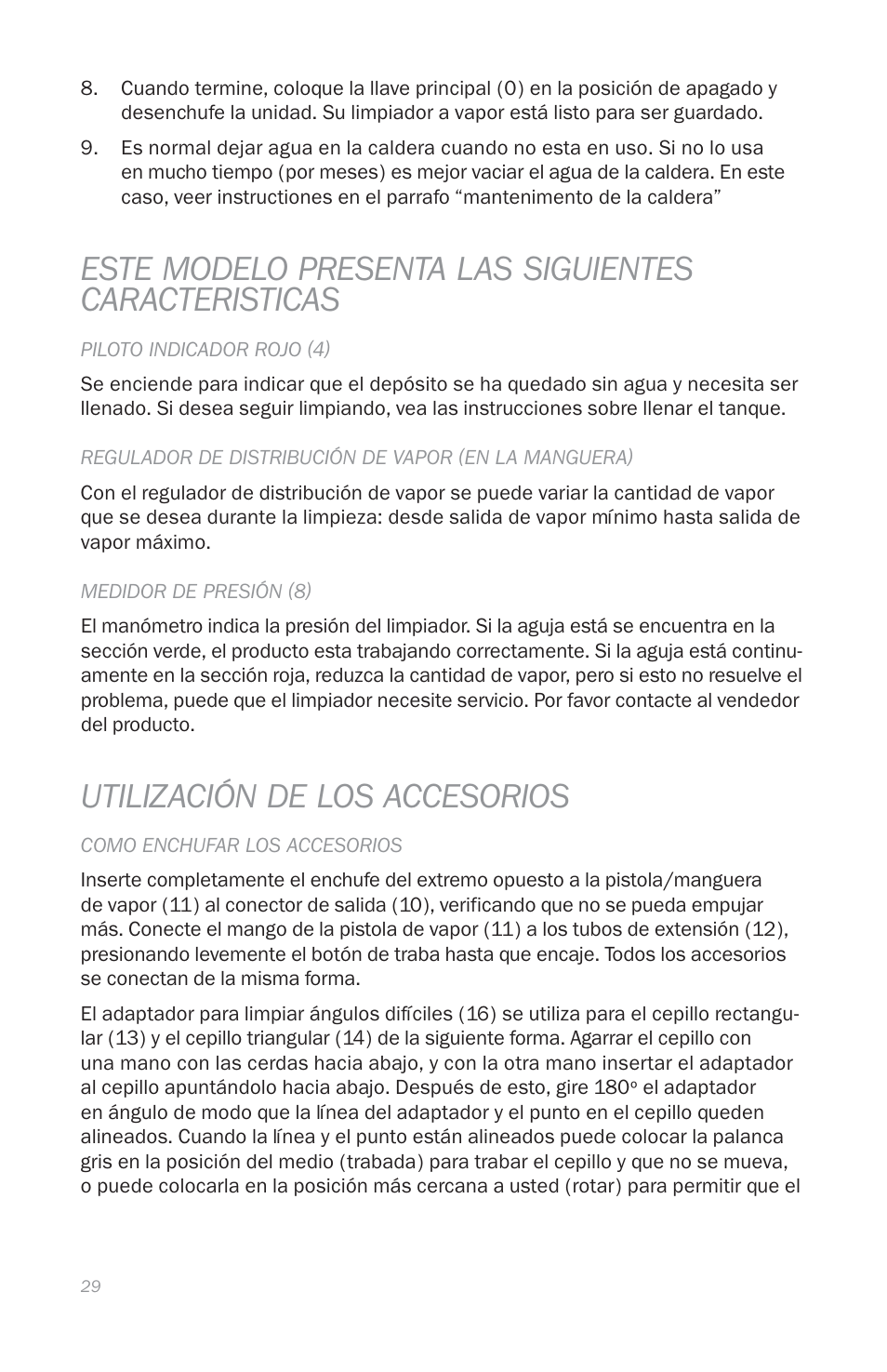 Utilización de los accesorios | Reliable E3 User Manual | Page 31 / 38