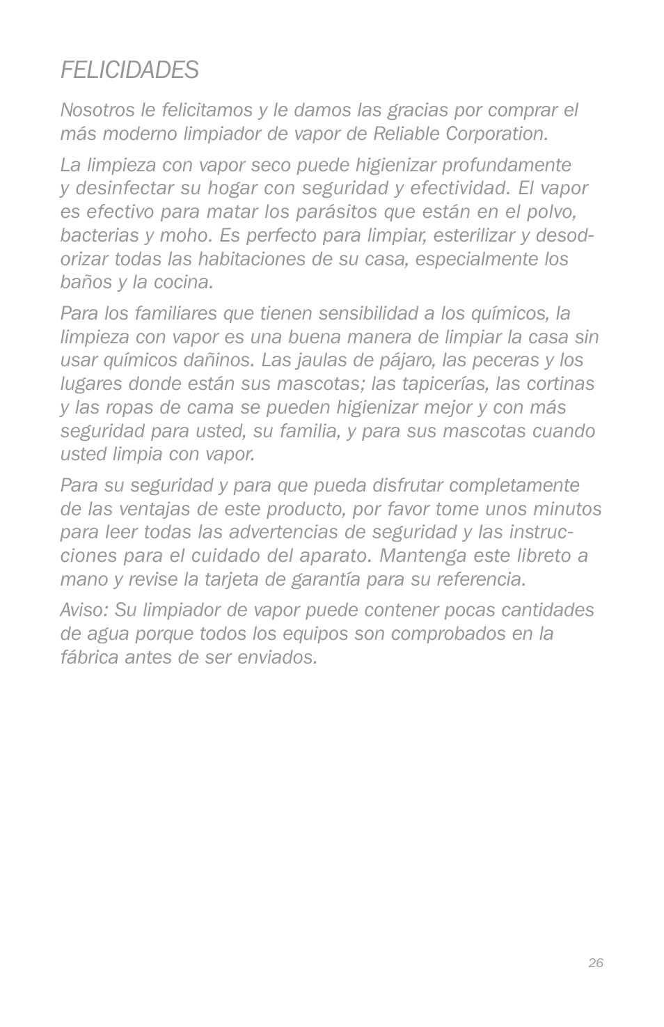 Felicidades | Reliable E5 User Manual | Page 28 / 39