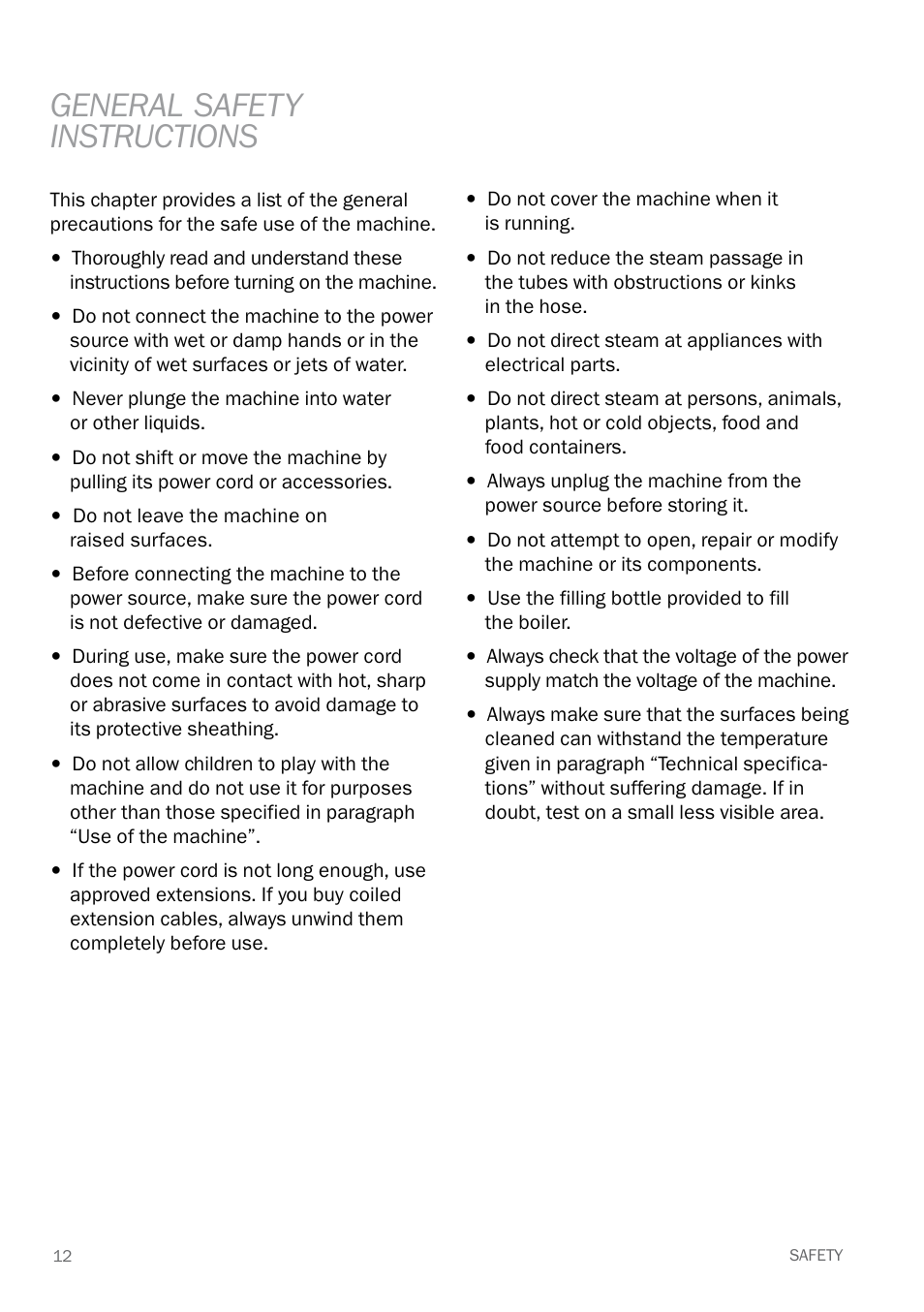 General safety instructions | Reliable E40 User Manual | Page 14 / 34