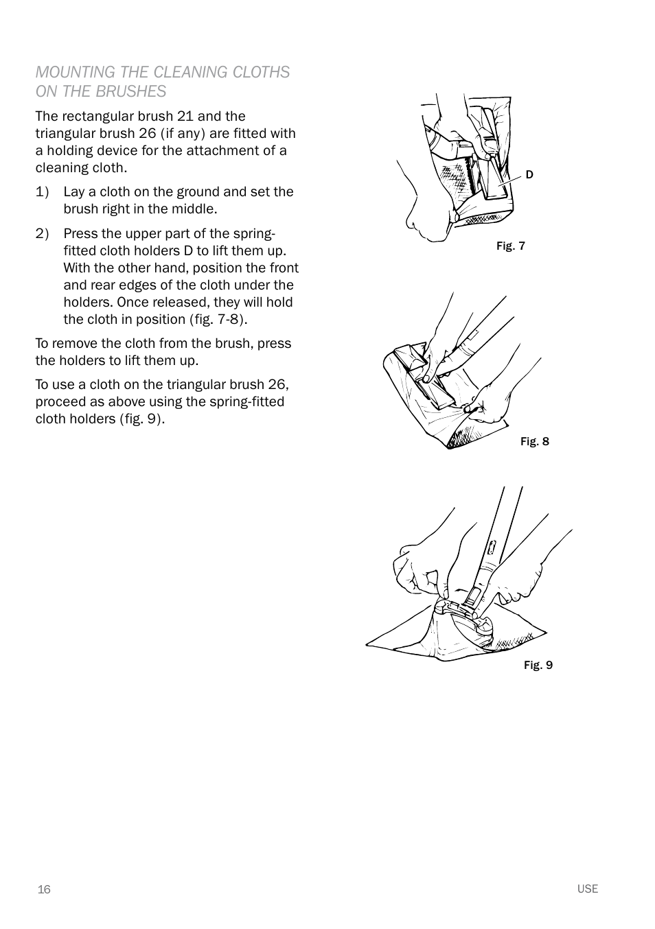 Mounting the cleaning cloths on the brushes | Reliable E40 User Manual | Page 18 / 34