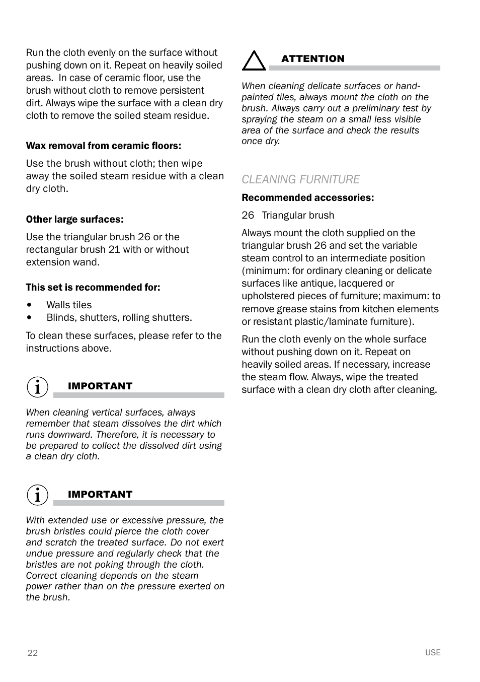 Cleaning furniture | Reliable E40 User Manual | Page 24 / 34