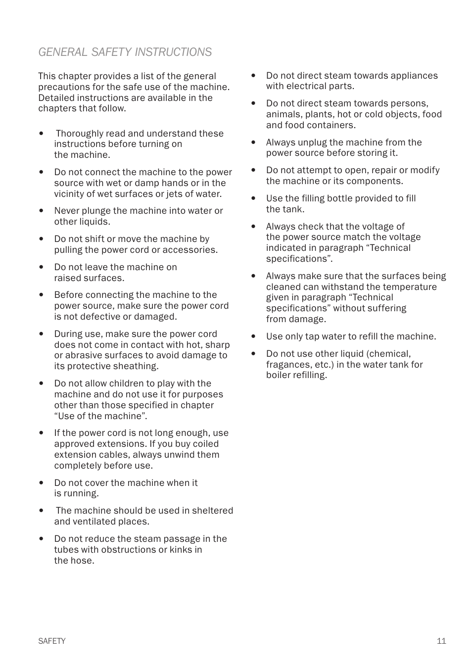 General safety instructions | Reliable EV1 User Manual | Page 13 / 30