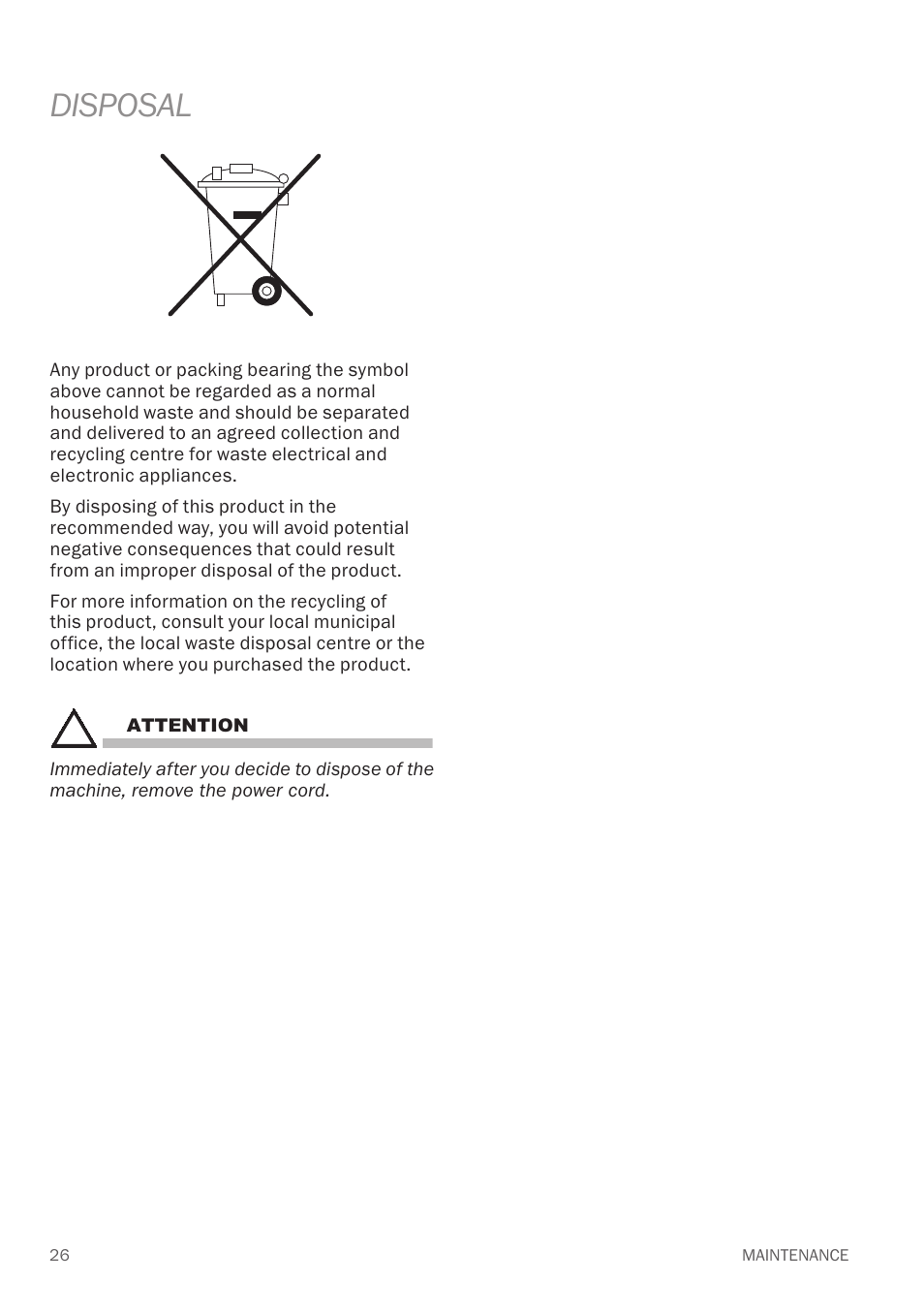 Disposal | Reliable EV1 User Manual | Page 28 / 30