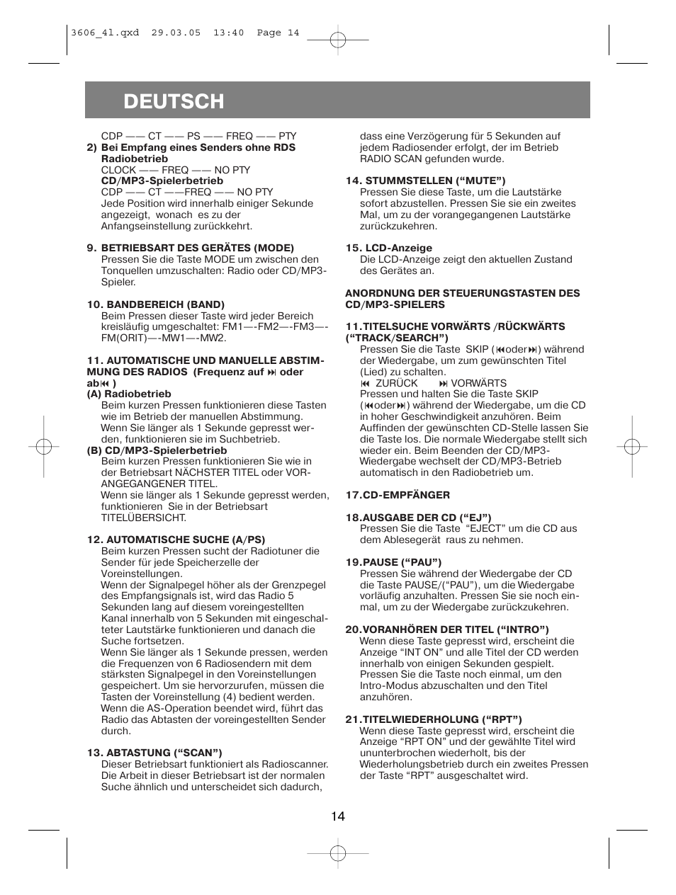 Deutsch | Vitek VT-3606 User Manual | Page 14 / 28