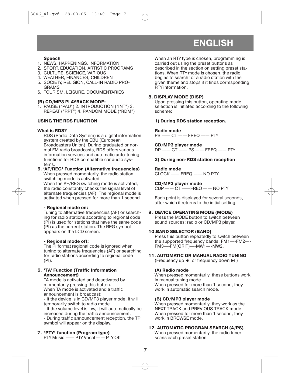 English | Vitek VT-3606 User Manual | Page 7 / 28