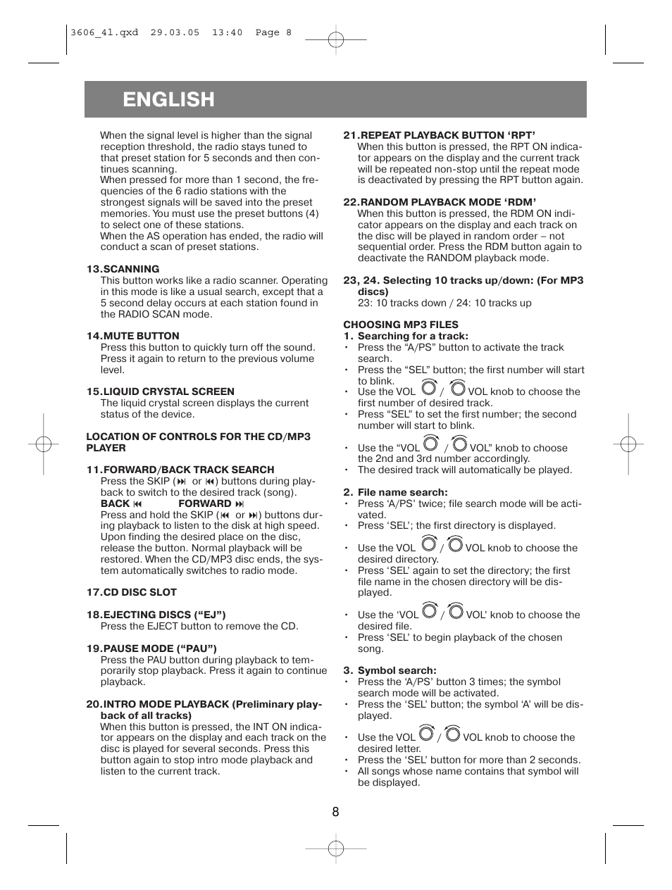 English | Vitek VT-3606 User Manual | Page 8 / 28
