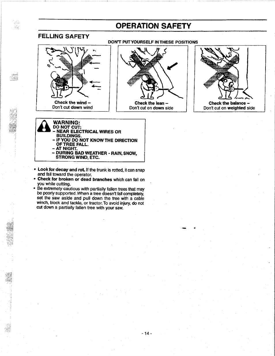 Warning, Operation safety | Craftsman 358.351080 User Manual | Page 14 / 32