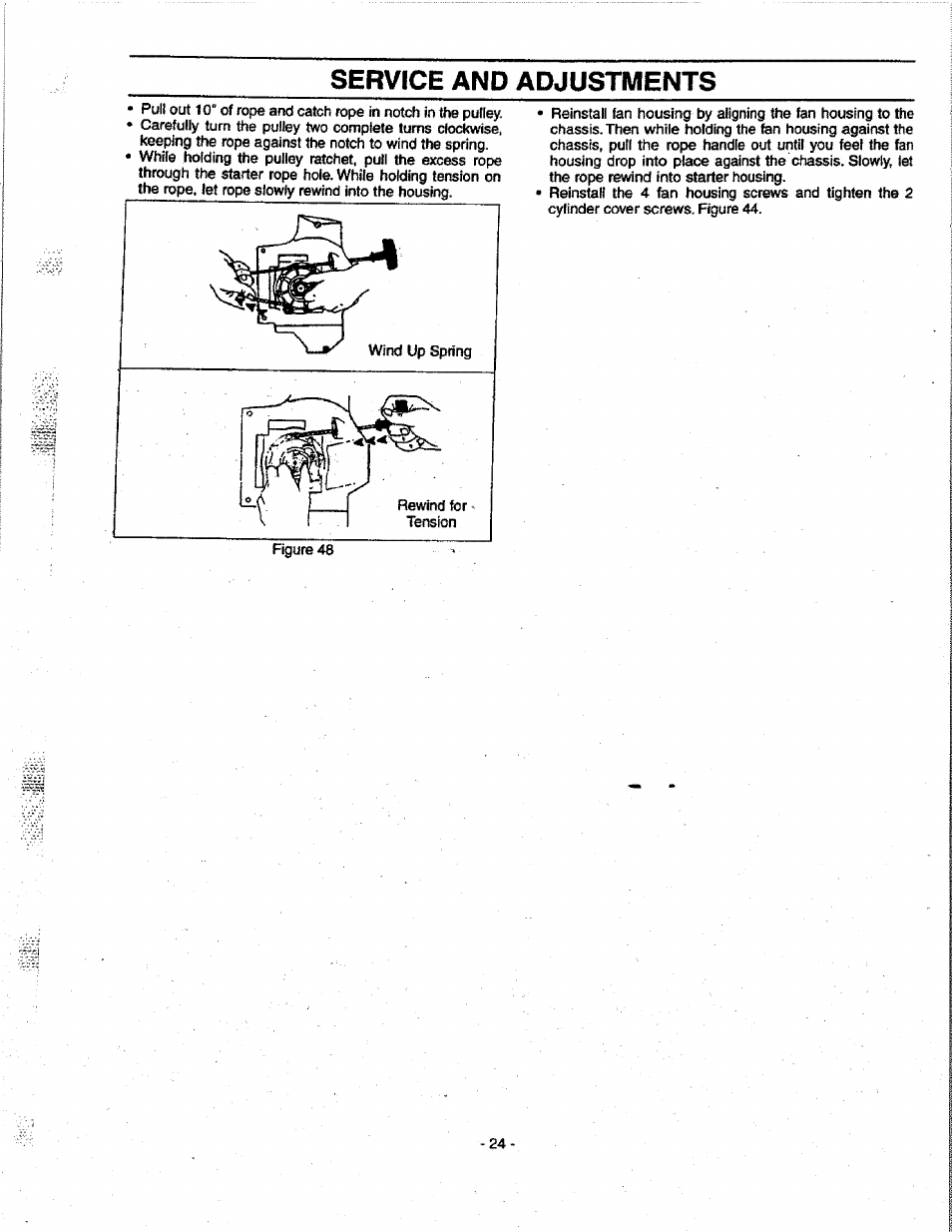 Service and adjustments | Craftsman 358.351080 User Manual | Page 24 / 32