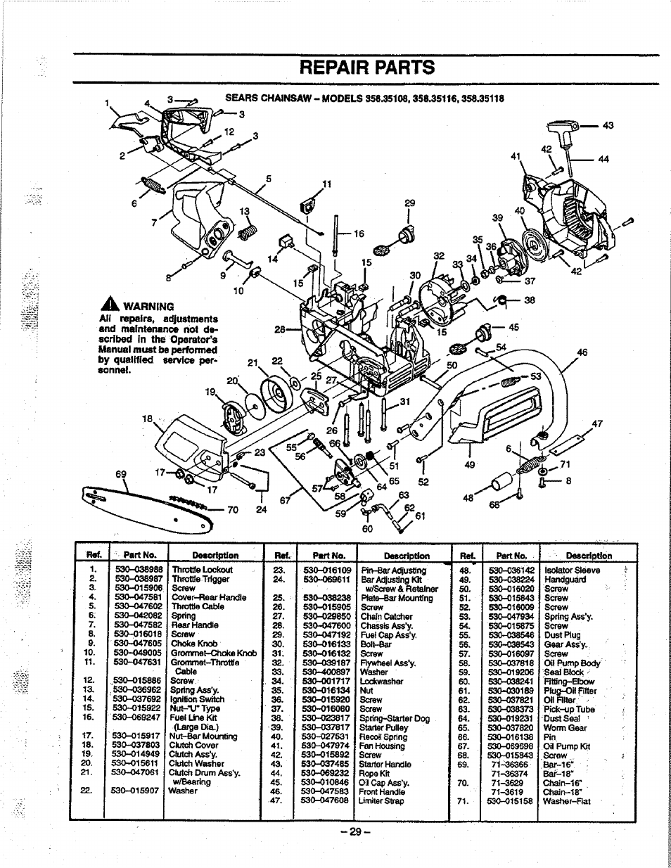 Repair parts | Craftsman 358.351080 User Manual | Page 29 / 32