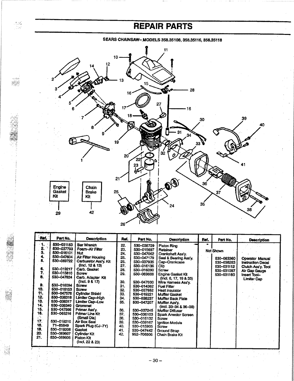 Repair parts | Craftsman 358.351080 User Manual | Page 30 / 32