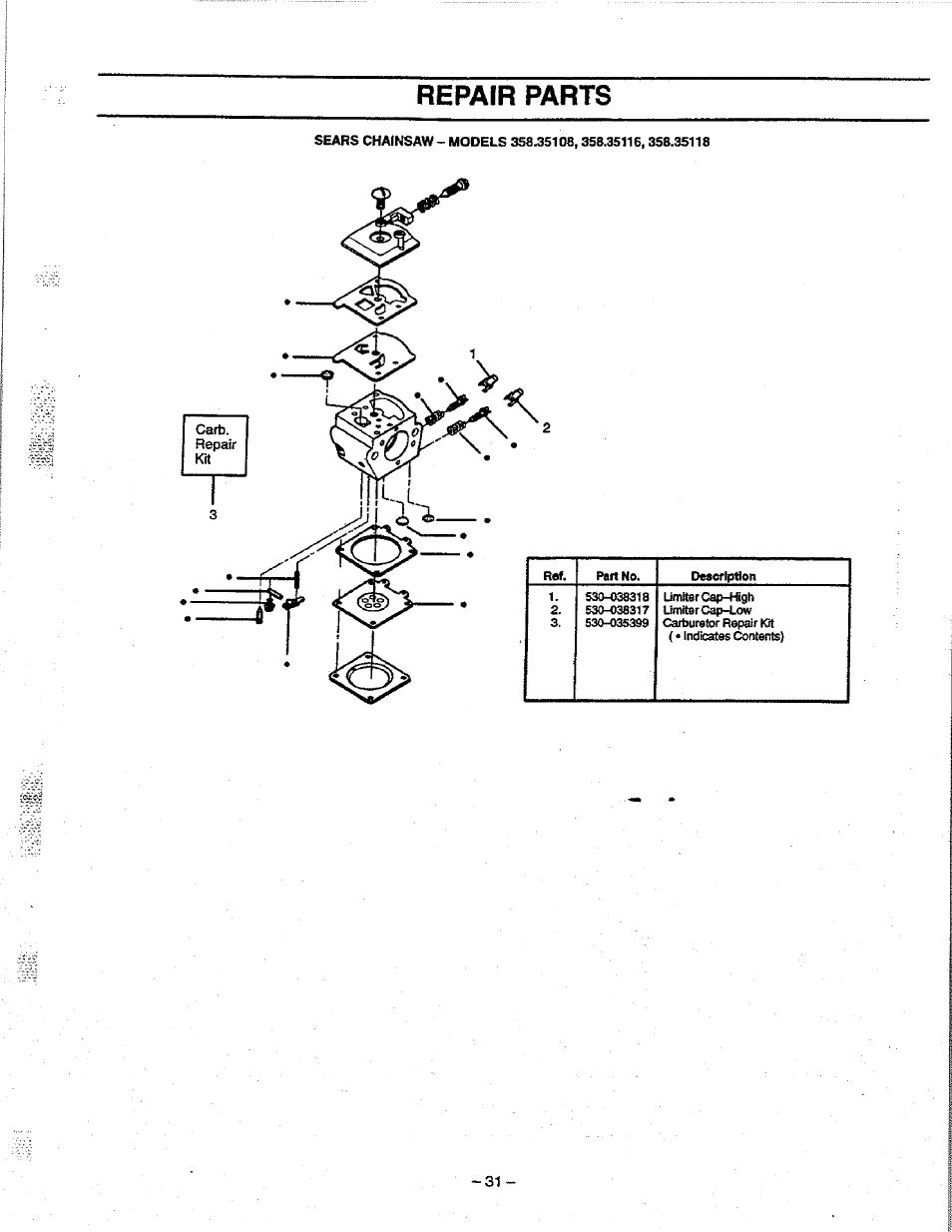 Repair parts | Craftsman 358.351080 User Manual | Page 31 / 32