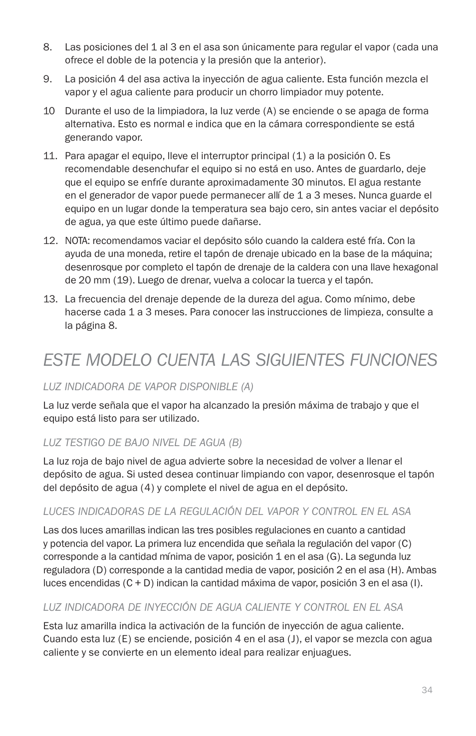 Este modelo cuenta las siguientes funciones | Reliable EP1000 User Manual | Page 36 / 45