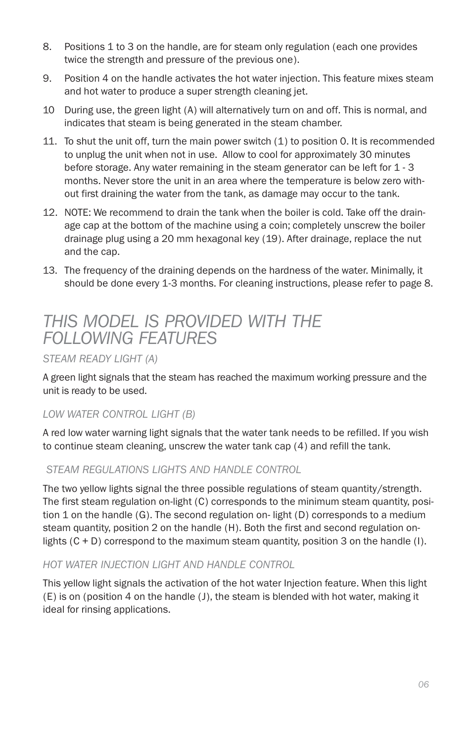 This model is provided with the following features | Reliable EP1000 User Manual | Page 8 / 45