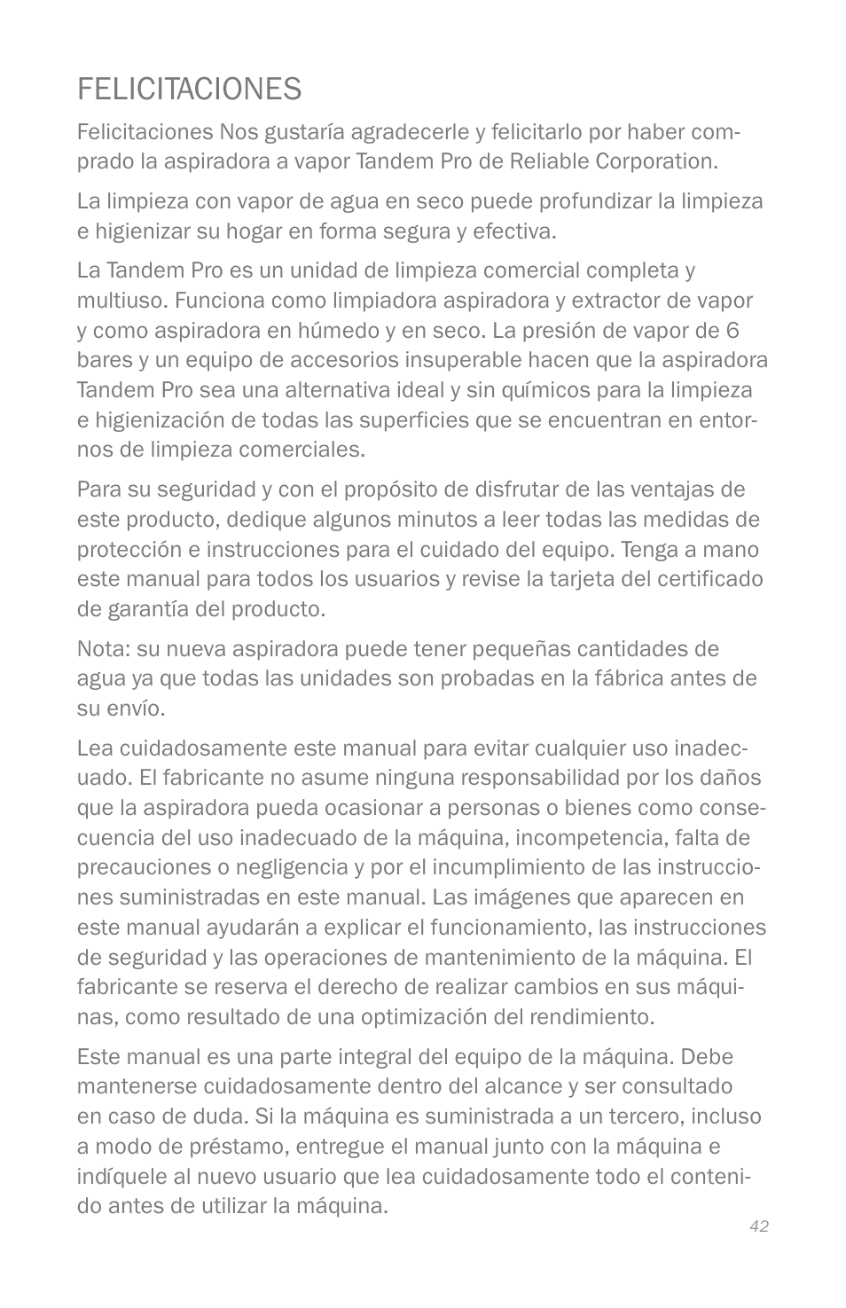 Felicitaciones | Reliable 2000CV User Manual | Page 45 / 64