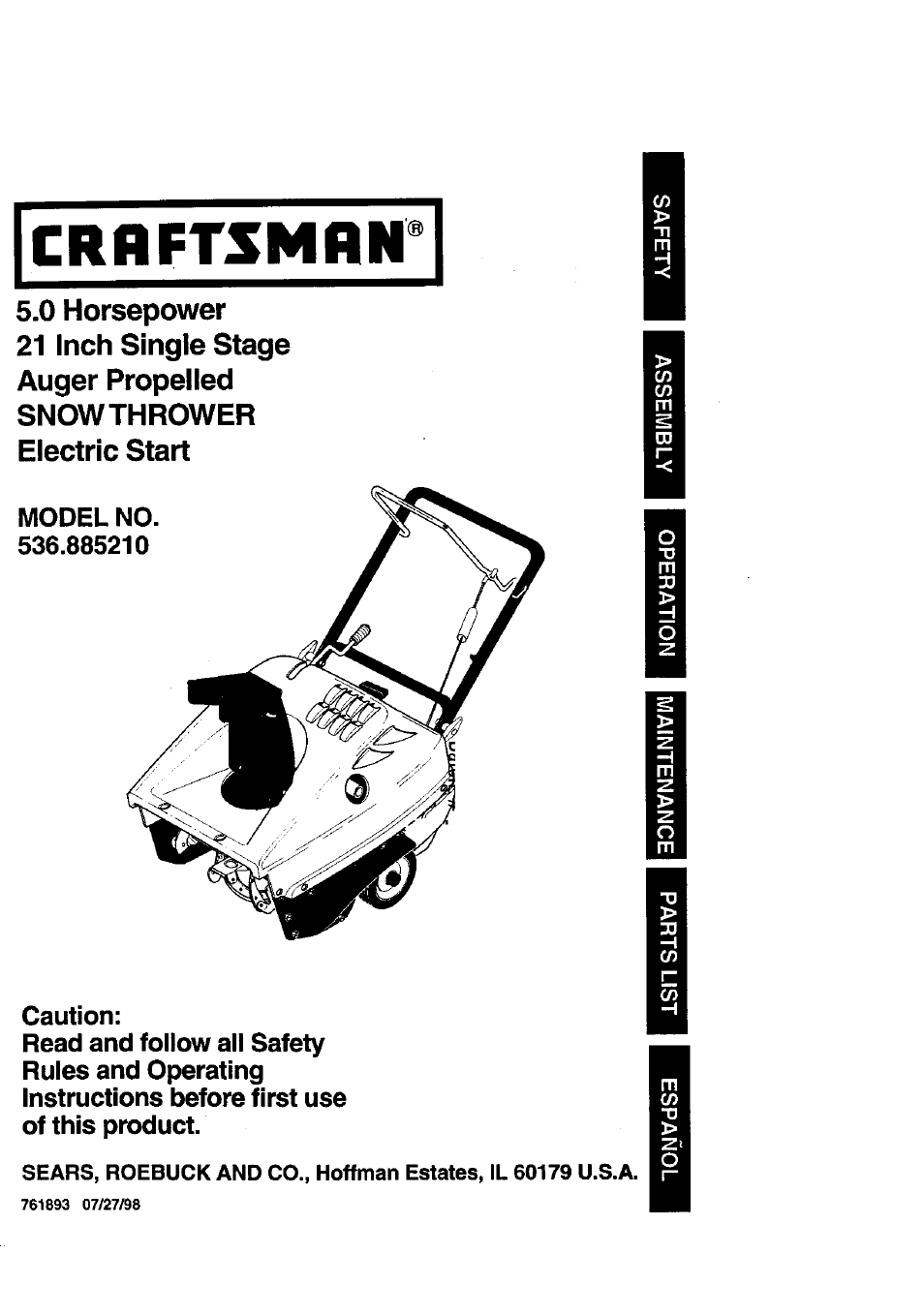 Craftsman 536.885210 User Manual | 30 pages