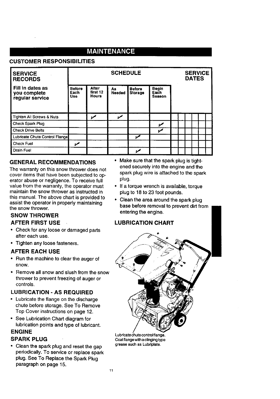 Maintenance | Craftsman 536.885210 User Manual | Page 11 / 30