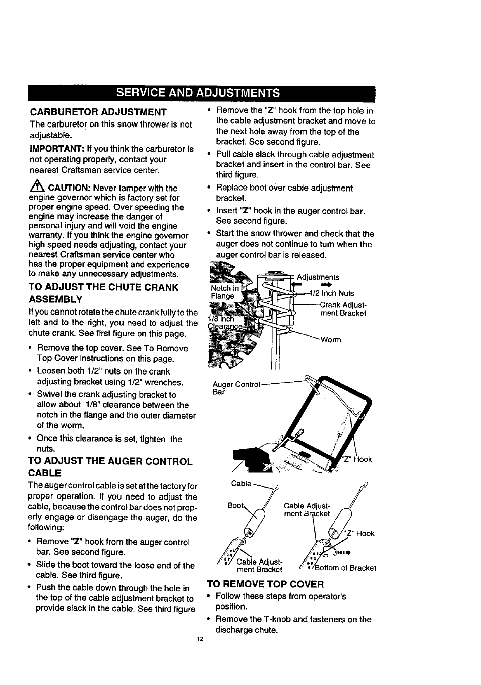 Service and adjustments | Craftsman 536.885210 User Manual | Page 12 / 30