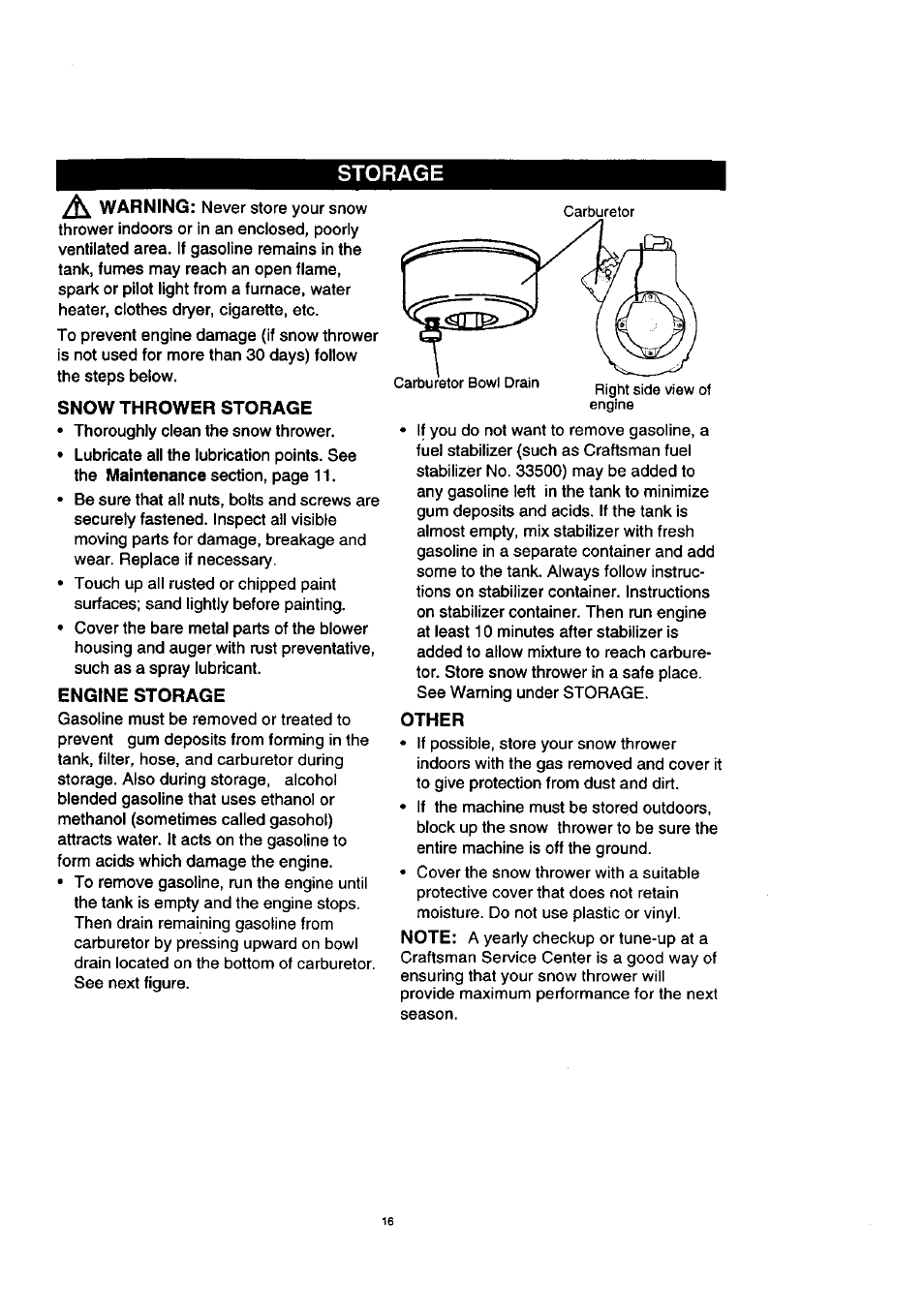 Storage | Craftsman 536.885210 User Manual | Page 16 / 30