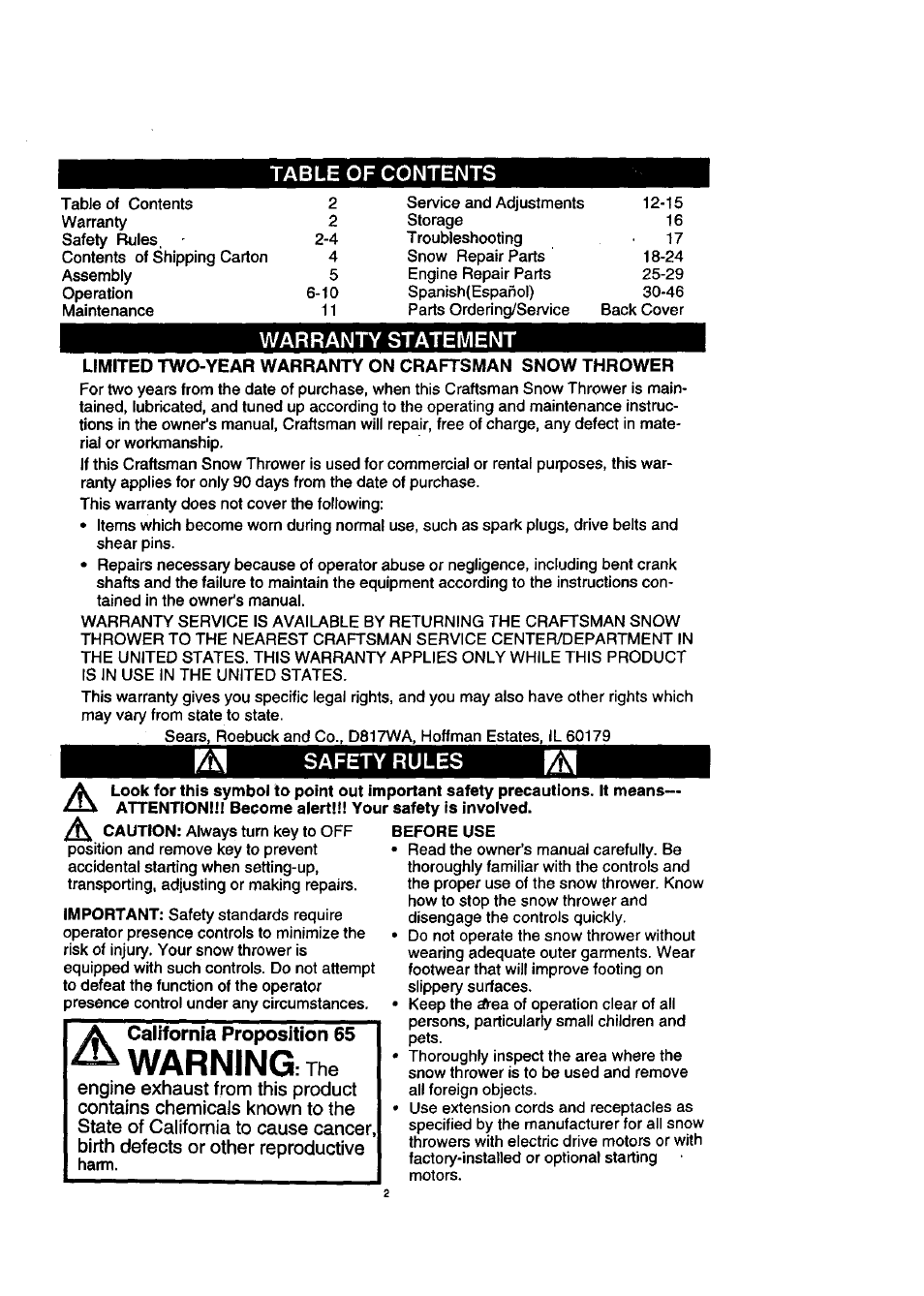 Craftsman 536.885210 User Manual | Page 2 / 30