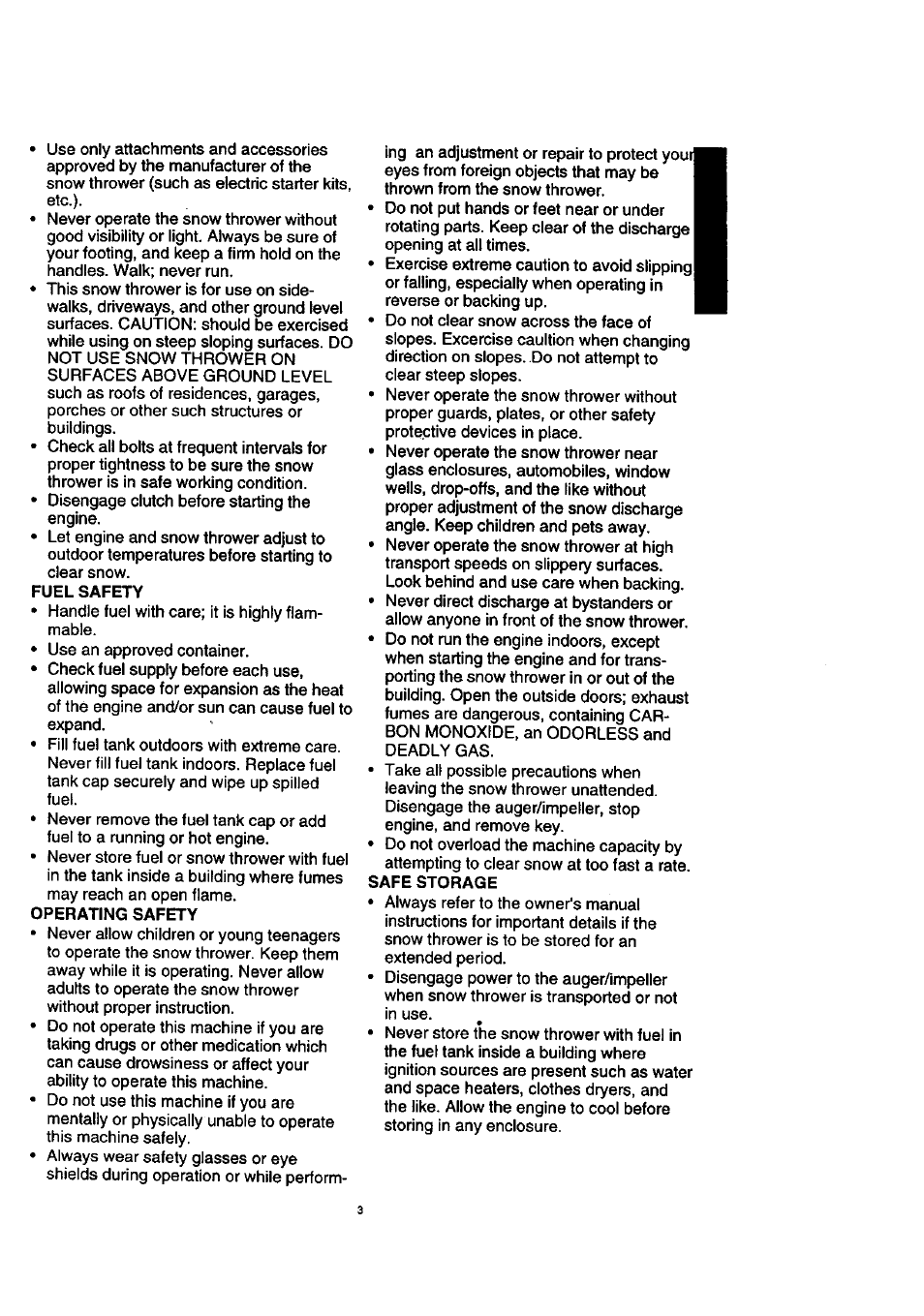 Fuel safety, Operating safety, Safe storage | Craftsman 536.885210 User Manual | Page 3 / 30