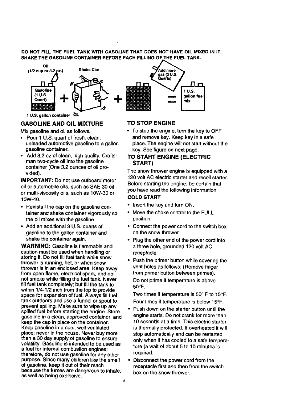 Cold start | Craftsman 536.885210 User Manual | Page 8 / 30