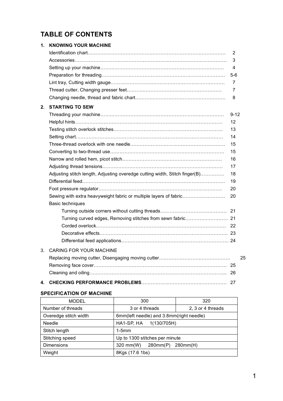 1table of contents | Reliable 787 User Manual | Page 3 / 32