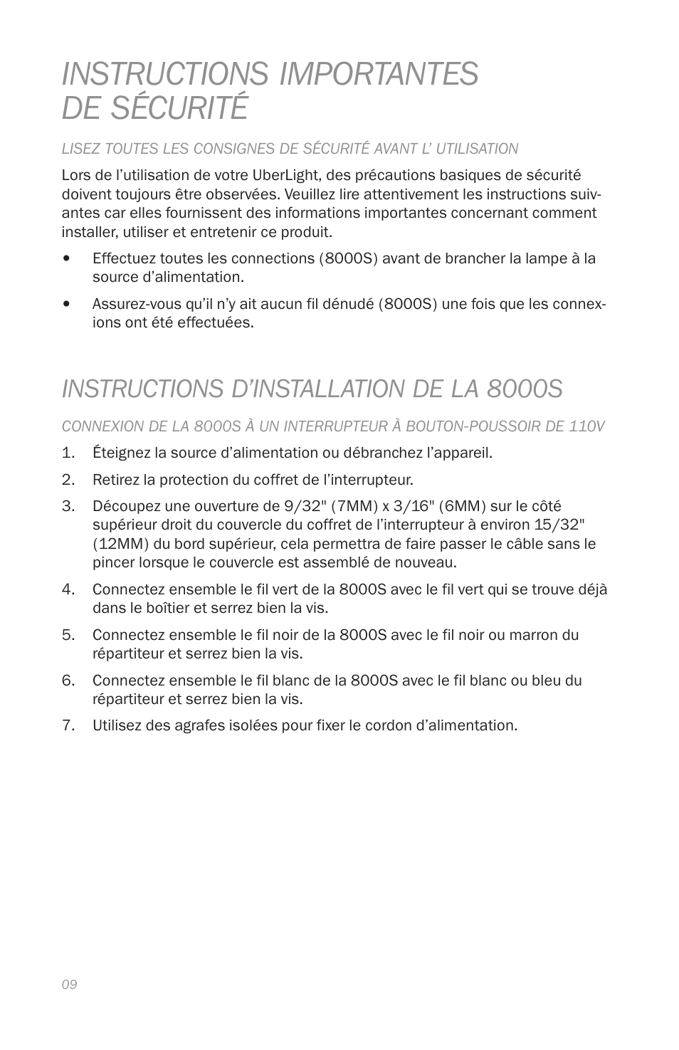 Instructions importantes de sécurité, Instructions d’installation de la 8000s | Reliable 8000 User Manual | Page 12 / 24