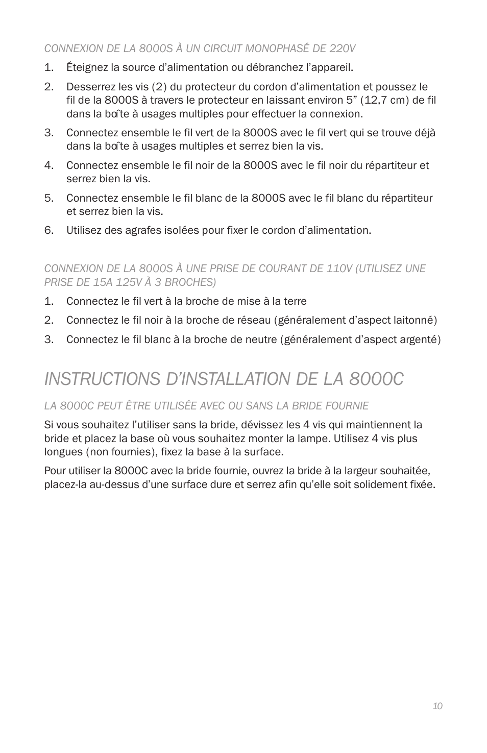 Instructions d’installation de la 8000c | Reliable 8000 User Manual | Page 13 / 24