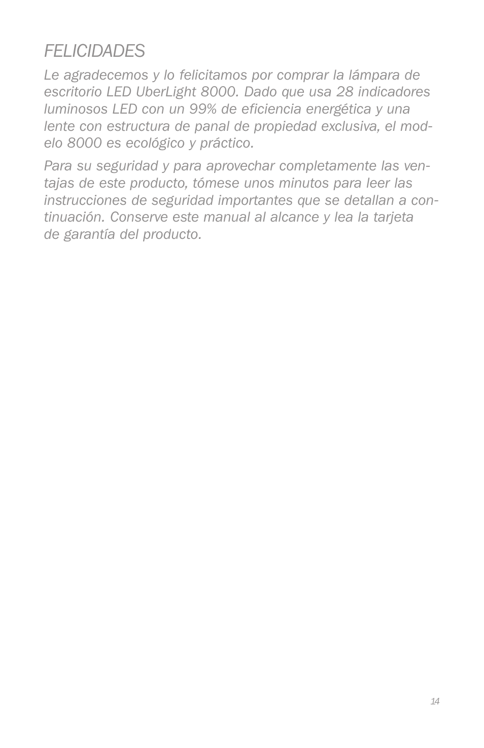 Felicidades | Reliable 8000 User Manual | Page 17 / 24