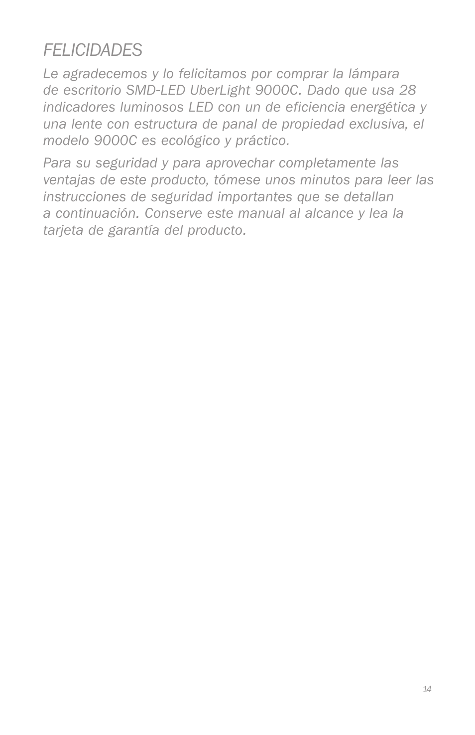 Felicidades | Reliable 9000C User Manual | Page 17 / 24