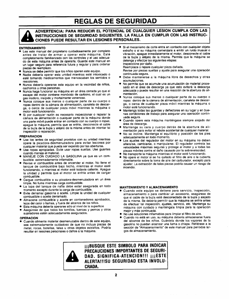 Reglas de seguridad | Craftsman 247.795940 User Manual | Page 22 / 36