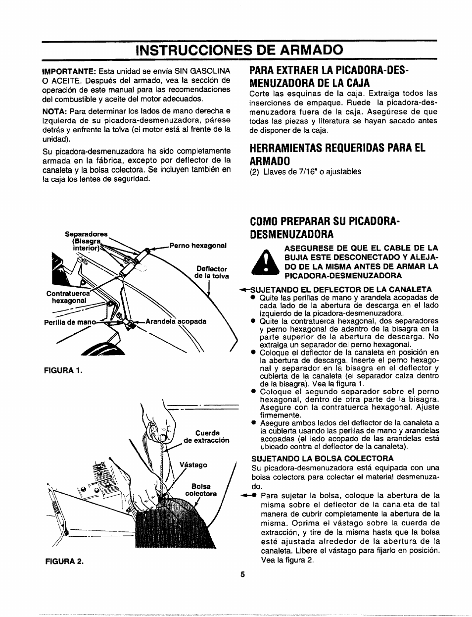 Instrucciones de armado, Herramientas requeridas para el armado, Como preparar su picadora- desmenuzadora | Craftsman 247.795940 User Manual | Page 25 / 36