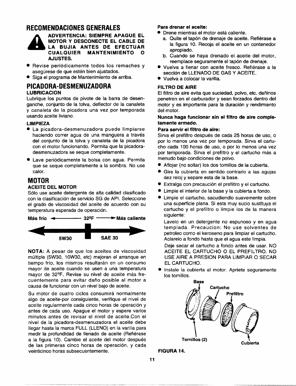 Recomendaciones generales, Picadora-desmenuzadora, Motor | Craftsman 247.795940 User Manual | Page 31 / 36