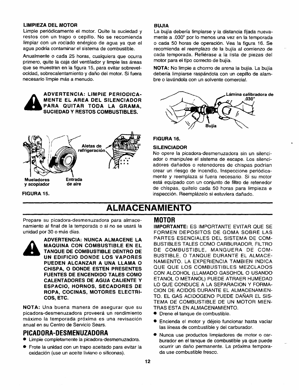 Almacenamiento, Picadora-desmenuzadora, Motor | Craftsman 247.795940 User Manual | Page 32 / 36